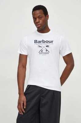 Zdjęcie produktu Barbour t-shirt bawełniany męski kolor biały z nadrukiem
