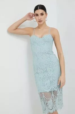 Zdjęcie produktu Bardot sukienka kolor turkusowy midi dopasowana