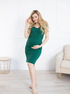 Zdjęcie produktu Bawełniana koszula dla kobiet w ciąży z krótkim rękawem - zielona FORMOMMY