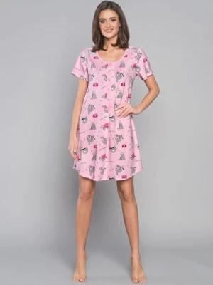 Zdjęcie produktu Bawełniana koszula nocna damska w leniwce - różowa Italian Fashion