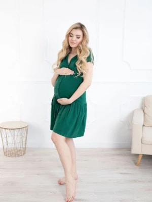 Zdjęcie produktu Bawełniana koszula rozpinana dla kobiet w ciąży - zielona FORMOMMY