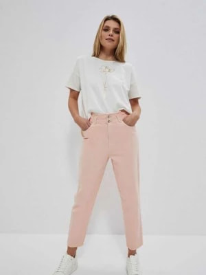 Zdjęcie produktu Bawełniane spodnie jeansowe damskie różowe Moodo