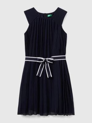 Zdjęcie produktu Benetton, Pleated Dress With Belt, size L, Dark Blue, Kids United Colors of Benetton