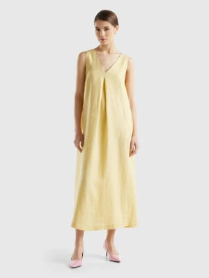 Zdjęcie produktu Benetton, Sleeveless Dress In Pure Linen, size XL, Yellow, Women United Colors of Benetton