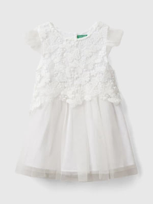 Zdjęcie produktu Benetton, Tulle And Macramé Dress, size 82, White, Kids United Colors of Benetton