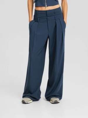 Zdjęcie produktu Bershka Dopasowane Spodnie Z Podwójnym Paskiem Kobieta Niebieski