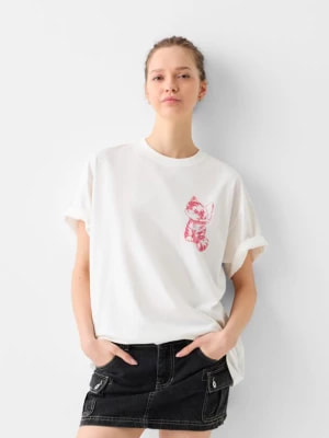 Zdjęcie produktu Bershka Koszulka Z Krótkim Rękawem I Nadrukiem Kobieta Biały Złamany