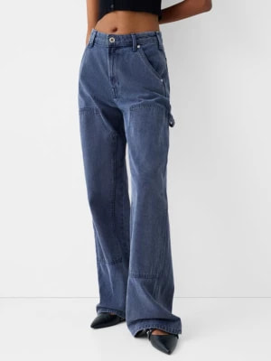 Zdjęcie produktu Bershka Spodnie Carpenter Z Diagonalu Kobieta Ciemnoniebieski