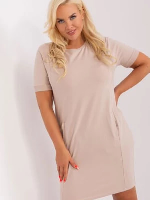 Zdjęcie produktu Beżowa prosta sukienka plus size z bawełny RELEVANCE