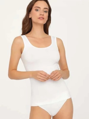 Zdjęcie produktu Bezszwowa koszulka damska z szerokimi ramiączkami biała Gatta
