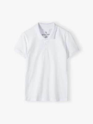 Zdjęcie produktu Biała bluzka z krótkim rękawem polo chłopięca z bawełny Lincoln & Sharks by 5.10.15.