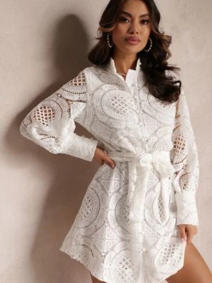 Zdjęcie produktu Biała Koszulowa Sukienka z Koronką Lenora