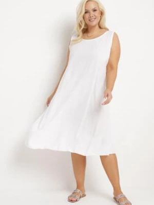 Zdjęcie produktu Biała Wiskozowa Sukienka o Pudełkowym Fasonie bez Rękawów Pleria