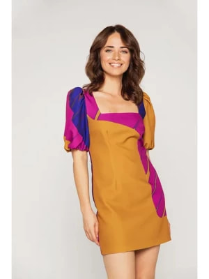 Zdjęcie produktu Bialcon Sukienka w kolorze musztardowo-różowo-granatowym rozmiar: 36