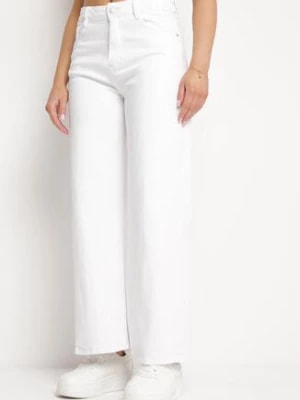 Zdjęcie produktu Białe Jeansy o Fasonie Szerokich Kulotów z Elastycznej Bawełny Zerulla