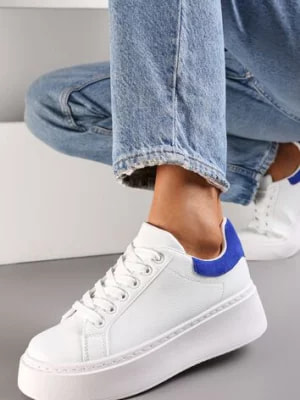 Zdjęcie produktu Biało-Niebieskie Sneakersy z Kolorowym Zapiętkiem na Platformie Sirendia