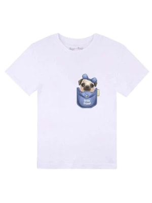Zdjęcie produktu Biały t-shirt dla dziewczynyki z bawełny Tup Tup z pieskiem