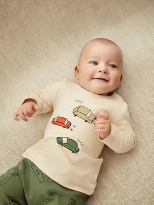 Zdjęcie produktu Bluzka niemowlęca z nadrukiem samochodów - ecru 5.10.15.