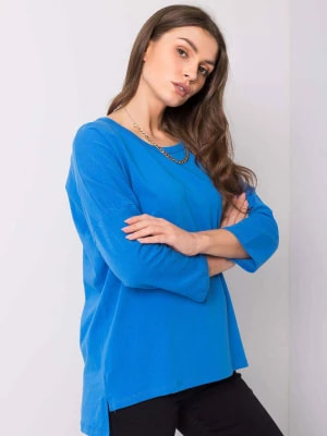 Zdjęcie produktu Bluzka oversize ciemny niebieski casual dekolt okrągły rękaw długi Merg