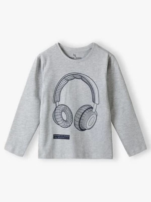Zdjęcie produktu Bluzka z długim rękawem dla chłopca - szara z nadrukiem słuchawek Lincoln & Sharks by 5.10.15.