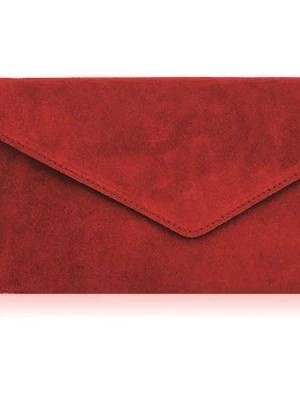 Zdjęcie produktu Bordowa włoska kopertówka skórzana zamszowa wieczorowa czerwony Merg