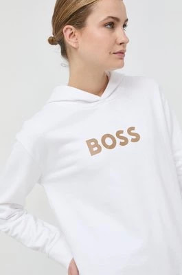 Zdjęcie produktu BOSS bluza bawełniana damska kolor biały z kapturem z nadrukiem 50468367