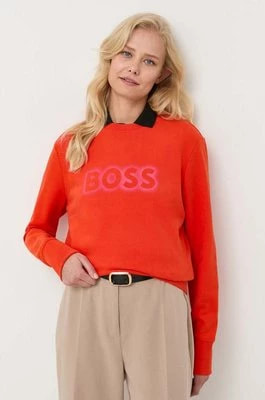 Zdjęcie produktu BOSS bluza bawełniana damska kolor pomarańczowy z nadrukiem 50468357