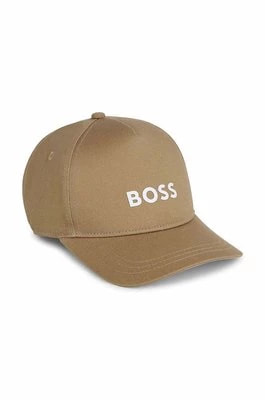 Zdjęcie produktu BOSS czapka z daszkiem bawełniana dziecięca kolor beżowy z nadrukiem