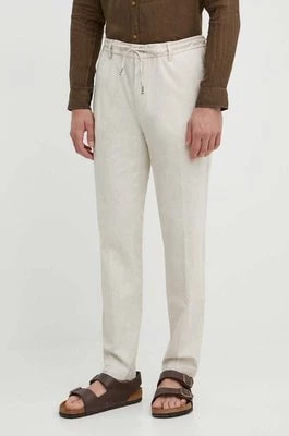 Zdjęcie produktu BOSS spodnie z domieszką lnu kolor beżowy proste 50512565