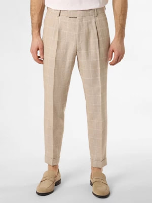 Zdjęcie produktu BOSS Spodnie z zawartością lnu - Louis-MM-C-233 Mężczyźni Regular Fit len beżowy w kratkę,