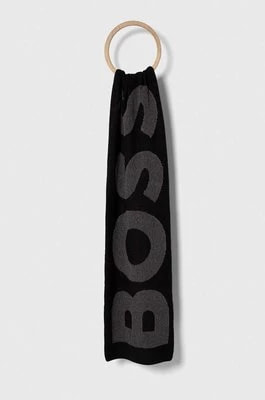 Zdjęcie produktu BOSS szalik z domieszką wełny kolor czarny wzorzysty
