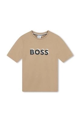 Zdjęcie produktu BOSS t-shirt bawełniany dziecięcy kolor beżowy z nadrukiem