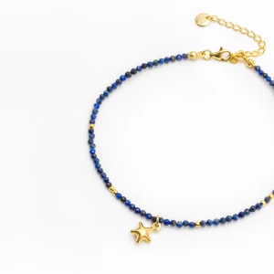 Zdjęcie produktu Bransoletka na nogę z lapis lazuli i gwiazdką, srebrna pozłacana Ania Kruk