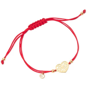 Zdjęcie produktu Bransoletka srebrna pozłacana na czerwonym sznurku - serce - Hippie Hippie - Biżuteria YES