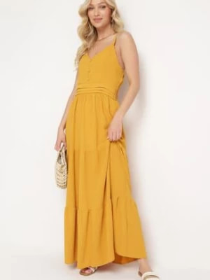 Zdjęcie produktu Żółta Sukienka na Regulowanych Ramiączkach z Gumką w Pasie Ebisina