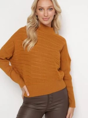Zdjęcie produktu Jasnobrązowy Sweter z Wełną o Asymetrycznym Fasonie z Tłoczeniem Sarositte