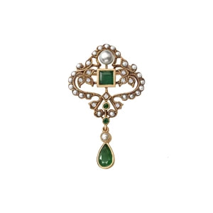 Zdjęcie produktu Broszka złota z perłami, szmaragdami i diamentami - Kolekcja Wiktoriańska Wiktoriańska - Biżuteria YES