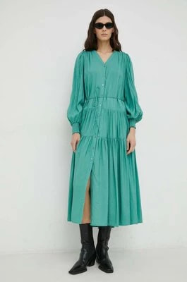 Zdjęcie produktu Bruuns Bazaar sukienka Rosebay Carline kolor zielony midi rozkloszowana