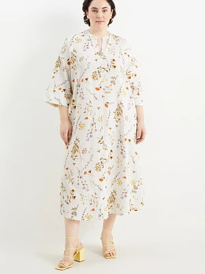 Zdjęcie produktu C&A Sukienka-tunika z dekoltem V-miks lniany-w kwiaty, Biały, Rozmiar: 46
