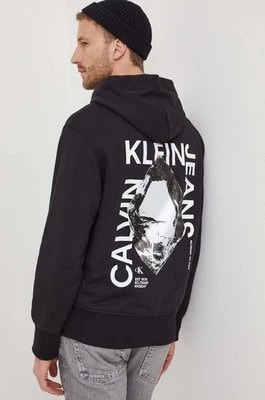 Zdjęcie produktu Calvin Klein Jeans bluza bawełniana męska kolor czarny z kapturem z nadrukiem