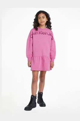 Zdjęcie produktu Calvin Klein Jeans sukienka bawełniana dziecięca kolor fioletowy mini rozkloszowana
