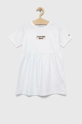 Zdjęcie produktu Calvin Klein Jeans sukienka dziecięca kolor biały mini rozkloszowana