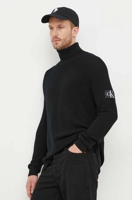 Zdjęcie produktu Calvin Klein Jeans sweter wełniany męski kolor czarny lekki z golferm