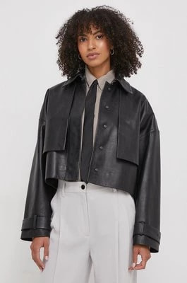Zdjęcie produktu Calvin Klein kurtka skórzana damska kolor czarny przejściowa