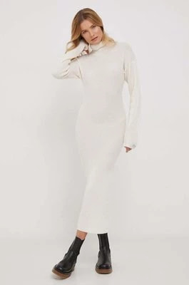 Zdjęcie produktu Calvin Klein sukienka wełniana kolor beżowy maxi dopasowana