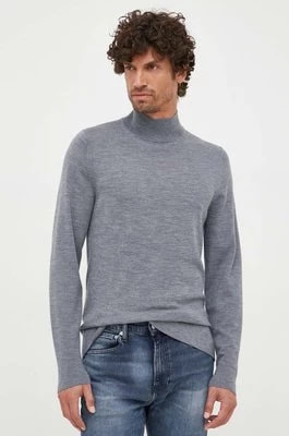 Zdjęcie produktu Calvin Klein sweter wełniany męski kolor szary lekki z półgolfem