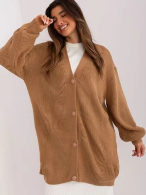 Zdjęcie produktu Camelowy rozpinany sweter oversize z guzikami BADU