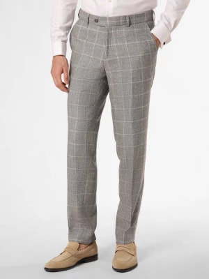 Zdjęcie produktu Carl Gross Spodnie z zawartością lnu - Shiver Mężczyźni Modern Fit szary w kratkę,