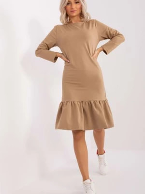 Zdjęcie produktu Ciemnobeżowa dresowa damska sukienka z falbaną Lily Rose