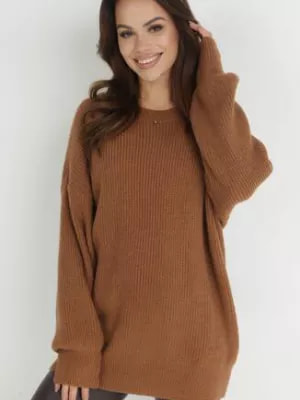 Zdjęcie produktu Ciemnobrązowy Sweter Oversize z Okrągłym Dekoltem Ravo